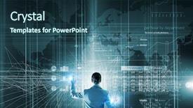  Presentation with modern - Audience pleasing presentation theme consisting of blue high technology - back view of businesswoman working backdrop and a ocean colored foreground