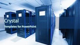  Presentation with server room - PPT theme featuring blue high technology - server room with black servers background and a ocean colored foreground