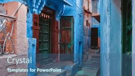  Presentation with jodhpur - Cool new PPT layouts with blue-houses-in-streets backdrop and a ocean colored foreground