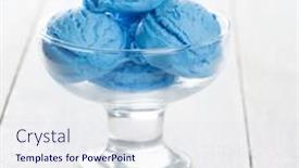  Presentation with ice blue - Audience pleasing PPT theme consisting of blue ice cream in cup with blueberry fruits on wooden background backdrop and a sky blue colored foreground