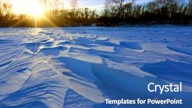  Presentation with ice blue - Cool new slides with blue ice on winter river against sunset background backdrop and a ocean colored foreground