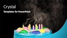  Presentation with party candles - Audience pleasing PPT layouts consisting of blue-iced-cake-with-candles backdrop and a black colored foreground