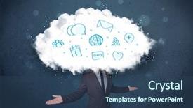  Presentation with cloud - Beautiful slide set featuring blue icons on grungy background backdrop and a ocean colored foreground
