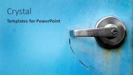  Presentation with industrial - Presentation theme having blue-industrial-doors-textured-metal background and a light blue colored foreground