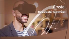  Presentation with graphic - Amazing theme having blue interface against male graphic designer wearing virtual glasses backdrop and a tawny brown colored foreground