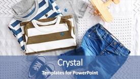  Presentation with baby clothes - PPT theme consisting of blue jeans - baby clothes on fabric background background and a ocean colored foreground