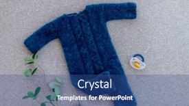  Presentation with knitted clothes - Audience pleasing slide set consisting of blue-knitted-newborn-clothes-composition backdrop and a ocean colored foreground