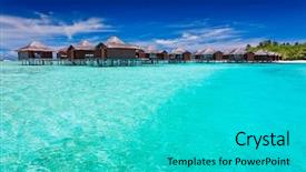  Presentation with turquoise blue and deep blue - Slides with blue lagoon around tropical island background and a cyan colored foreground