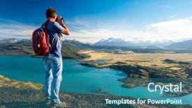  Presentation with hill - Presentation design enhanced with blue lake torres del pain background and a  colored foreground