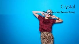  Presentation with hipster girl playing tetris game - PPT theme enhanced with blue leopard - attractive hipster girl with sunglasses background and a  colored foreground