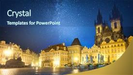  Presentation with church blue - Colorful slide deck enhanced with blue light church - famous old town square backdrop and a ocean colored foreground