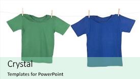  Presentation with bright white - Slides with blue lines white - bright colored tee shirt hanging background and a mint green colored foreground