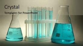  Presentation with tea leaves test tube - Slide deck with blue liquid on grey background background and a mint green colored foreground