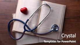  Presentation with blank note book and wooden - Cool new theme with blue lungs - stethoscope on books on wooden backdrop and a tawny brown colored foreground