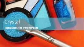  Presentation with brush - Slides consisting of blue make up set and brush background and a teal colored foreground