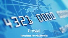  Presentation with credit card - Cool new slide deck with blue map - close up of a bogus backdrop and a teal colored foreground