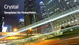  Presentation with city night - PPT theme featuring blue map - traffic in city at night background and a ocean colored foreground