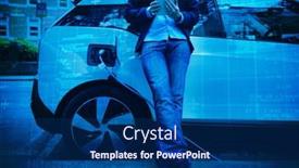  Presentation with electric charging - Slide deck with blue-matrix-and-codes-against background and a navy blue colored foreground