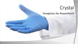  Presentation with medical hand - Beautiful PPT theme featuring blue medical - doctor hand in sterile gloves backdrop and a white colored foreground