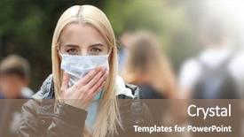  Presentation with mask - Colorful PPT theme enhanced with blue medical - woman in protective mask outdoors backdrop and a coral colored foreground