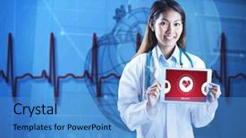  Presentation with doctor asian - Slide set having blue medical background with heart background and a teal colored foreground