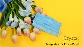  Presentation with yellow medical - Presentation theme having blue-medical-mask-and-threads background and a yellow colored foreground