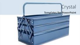  Presentation with closed - Audience pleasing presentation consisting of blue-metal-toolbox-closed-over backdrop and a light blue colored foreground