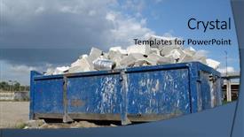  Presentation with construction container - PPT theme featuring blue metal waste container background and a light blue colored foreground