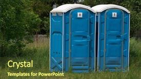  Presentation with toilet - Slide set enhanced with portable toilets - blue mobile toilet cabins background and a tawny brown colored foreground