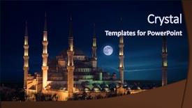  Presentation with blue night - PPT theme having blue mosque at night background and a navy blue colored foreground