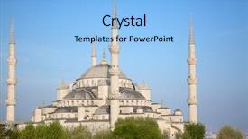 Presentation with famous moroccan koutoubia mosque minaret - Amazing PPT layouts having blue mosque in istanbul turkey backdrop and a light blue colored foreground