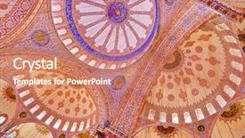  Presentation with architecture mosque - PPT theme featuring blue mosque interior in istanbul background and a coral colored foreground