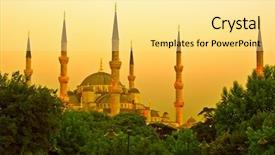  Presentation with church blue - Slide deck consisting of blue mosque of istanbul background and a blonde colored foreground
