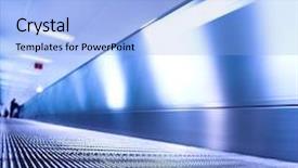  Presentation with moving - Slide deck having blue moving escalator in the office hall perspective view background and a light blue colored foreground