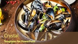 Presentation with italian cuisine - PPT theme with blue-mussels-in-cream-wine background and a tawny brown colored foreground
