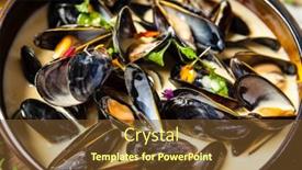  Presentation with italian cuisine - Presentation design consisting of blue-mussels-in-cream-wine background and a tawny brown colored foreground