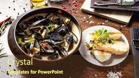  Presentation with italian cuisine - Theme featuring blue-mussels-in-cream-wine background and a tawny brown colored foreground