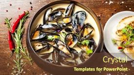  Presentation with italian cuisine - PPT theme with blue-mussels-in-cream-wine background and a tawny brown colored foreground