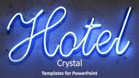  Presentation with blue neon - Cool new PPT layouts with blue neon hotel sign corsica backdrop and a ocean colored foreground