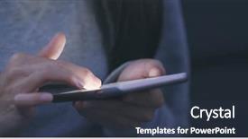  Presentation with hand touching finger digital - Slides with blue night - woman finger touch on cellphone background and a tawny brown colored foreground