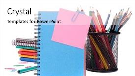  Presentation with music note blue - Cool new slide set with blue notebook with notice papers backdrop and a  colored foreground