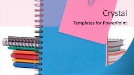  Presentation with music note blue - Presentation design with blue notebook with notice papers background and a  colored foreground