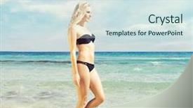  Presentation with black woman - Theme featuring blue ocean - beautiful and attractive woman background and a sky blue colored foreground