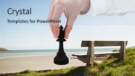  Presentation with hand holding puzzle piece - Slide set consisting of blue ocean strategy - digital composite of hand holding background and a light blue colored foreground