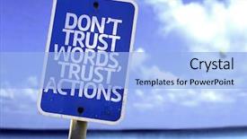  Presentation with trust - Slide deck with blue ocean strategy - don't trust words trust actions background and a light blue colored foreground