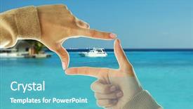  Presentation with shape - Presentation design featuring blue ocean strategy - woman holds hands background and a teal colored foreground