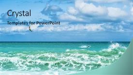  Presentation with blue waves - Cool new slide deck with blue ocean water with waves backdrop and a light blue colored foreground