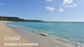  Presentation with blue wave - Beautiful PPT theme featuring blue-ocean-wave-on-sandy backdrop and a coral colored foreground