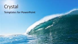  Presentation with blue wave - Presentation theme with tsunami - blue ocean wave sunny sky background and a light blue colored foreground