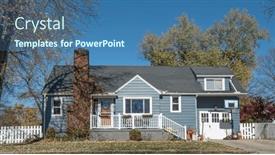  Presentation with clutter - PPT theme featuring blue-one-story-house and a ocean colored foreground